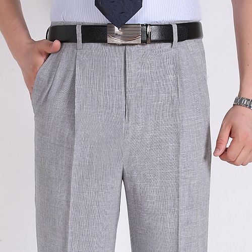 Herren Anzughosen Hose Hosen Freizeithose Faltenhose Tasche Glatt Komfort Atmungsaktiv Hochzeit Geschäft Casual Retro Vintage Klassisch Gelb Hellgrün Hoher Taillenbund elastisch Image