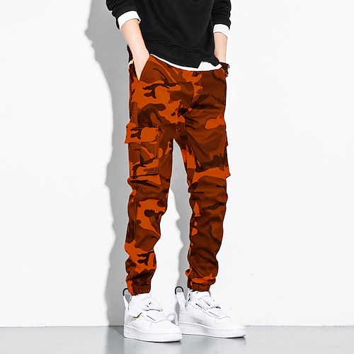 Herren Cargohose Cargohosen Cargohose Hose Hosen Camo-Hosen Elastische Taille Multi Pocket Bedruckt Tarnfarben In voller Länge Casual Täglich Strassenmode Armeegrün Weiß Unelastisch Image