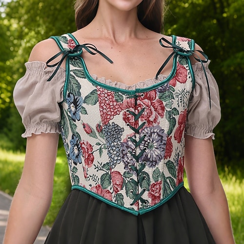 Retro Vintage Mittelalterlich Renaissance Korsett Weste Bustier Wikinger Blumen Kostüm Damen Keltisch Fantasie Halloween Karneval Maskerade Urlaub Alltagstauglich LARP Erwachsene Weste Image