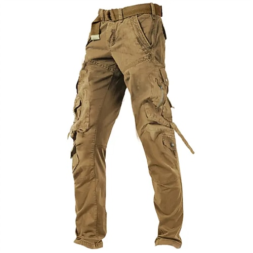 Herren Cargohose Cargohosen Cargohose Arbeitshose Tasche mit Reißverschluss Glatt Komfort Atmungsaktiv Outdoor Täglich Ausgehen 100% Baumwolle Modisch Brautkleider schlicht Armee-Gelb Schwarz Image