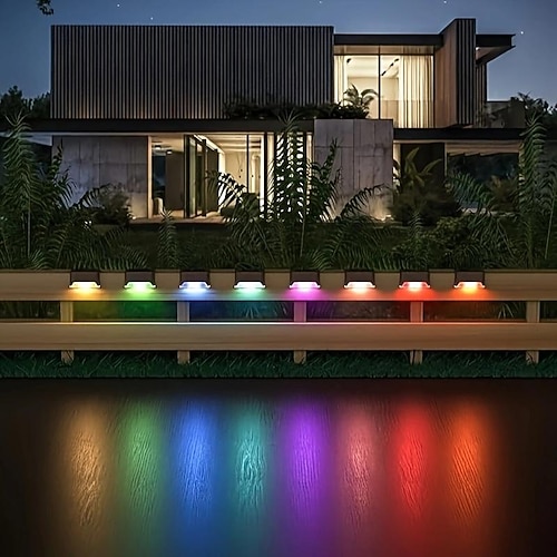 LED Außenwandleuchte Solarlampen 6 Stück wasserdicht, Wandleuchte, Terrassenbeleuchtung, Zaun, Treppenhaus, Stufendeck, Hofgartenbeleuchtung, warmes Licht, weißes Licht, Farblicht Image