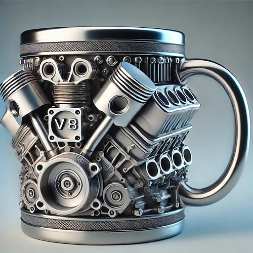 Engines Edelstahlbecher, kreative Kaffeetasse aus Harz und Edelstahl, einzigartiges Trinkgeschirr mit Persönlichkeit, stilvolles Whiskyglas, perfektes Geschenk und dekorative Figur für Zuhause und das Image