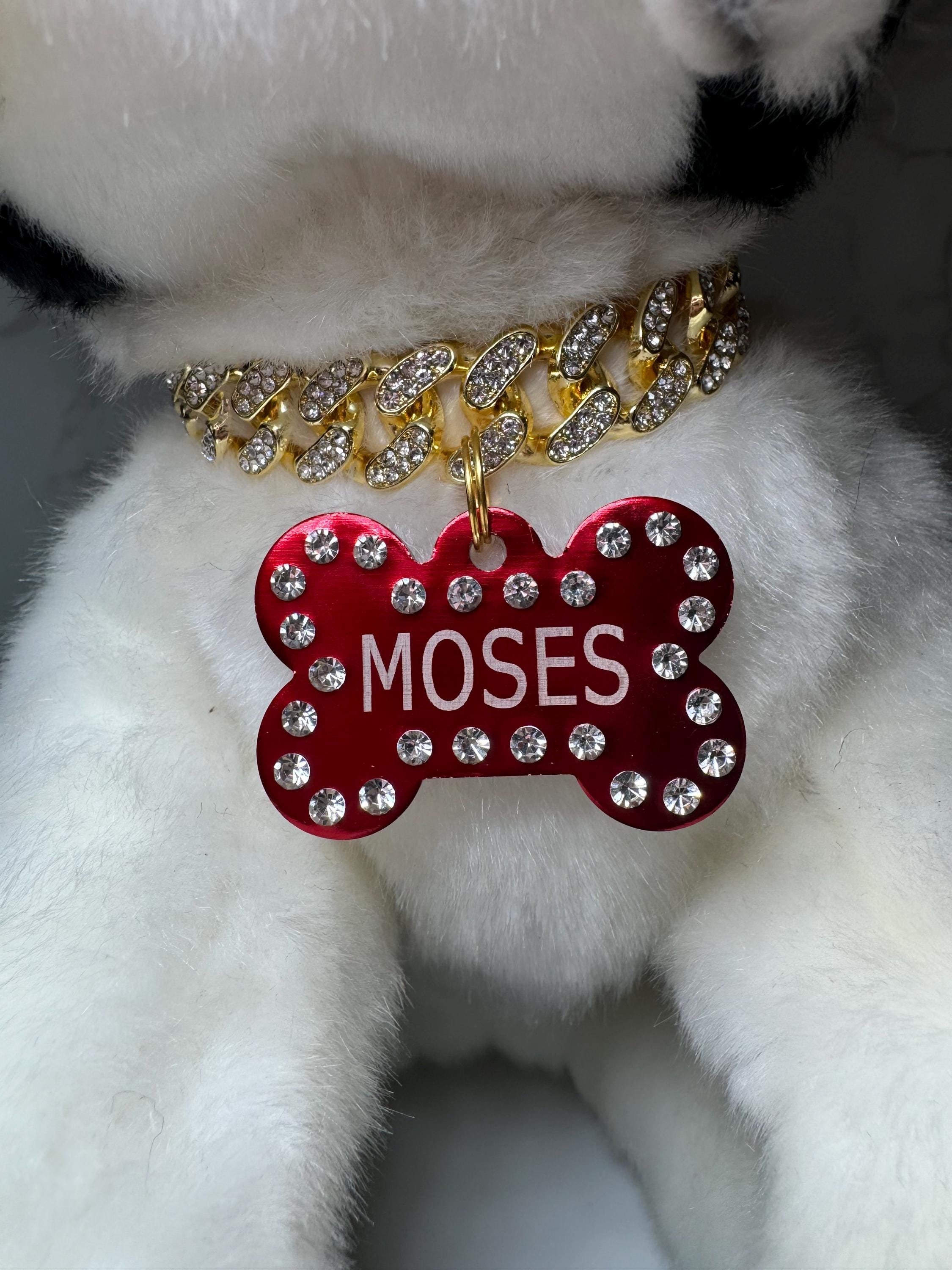 Targhetta per cani con strass, targhetta per collare per cani con ciondolo personalizzato, regalo per cani, collana con collare per cani, mamma in pel