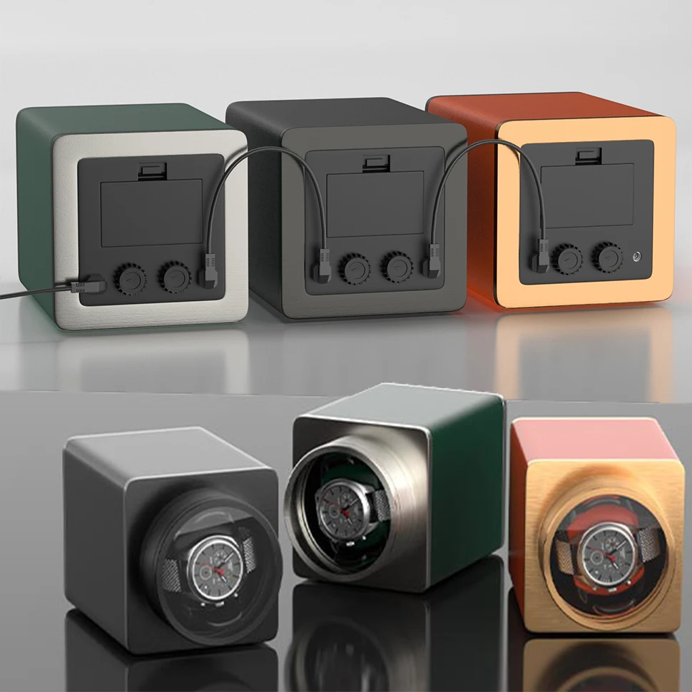 Boîte à remontoir de montre individuelle de voyage en cuir végétalien à rotation automatique, étui de présentation et de rangement, coffret cadeau
