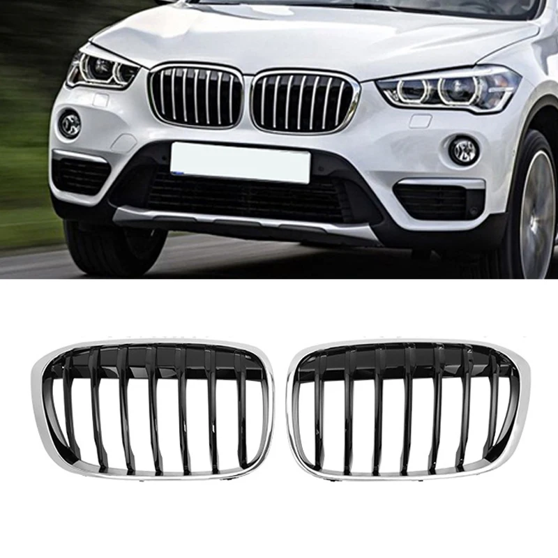 Chrome Auto Rene Anteriore Paraurti Griglia Griglie Da Corsa Griglie Per BMW X1 F48 F49 16-19 Cornice Argento Nero Nucleo Grill Auto ABS