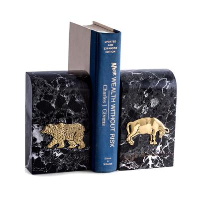 Bey-Berk Black Zebra Marble Bookends