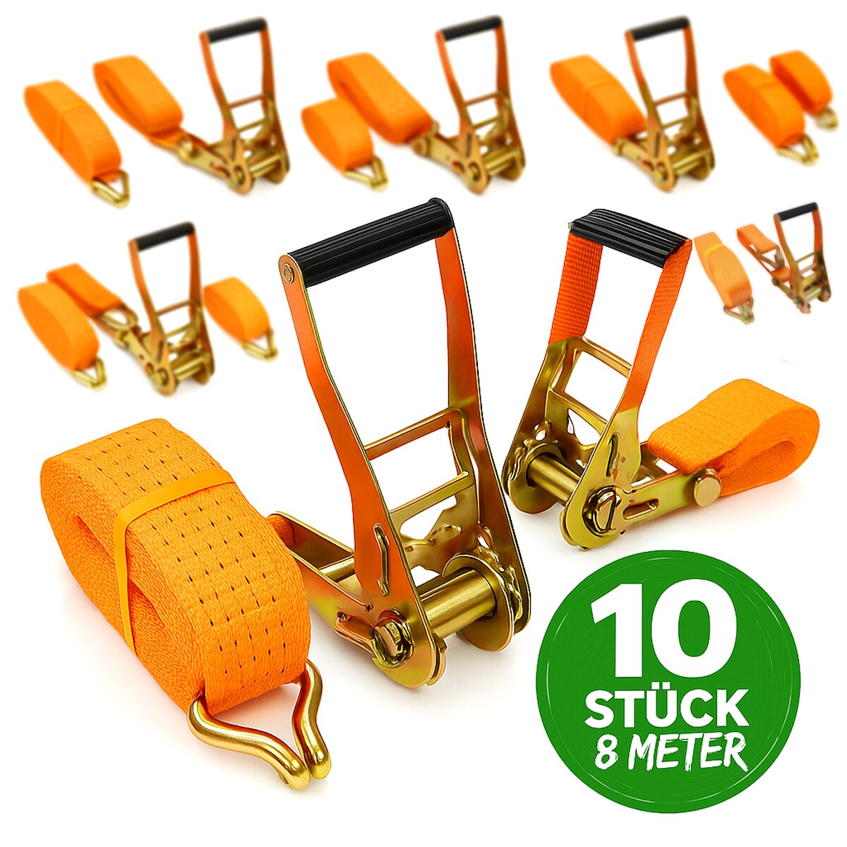 Baumarktplus 10x Spanngurte mit Ratsche Zurrgurt 8m 5000kg 5to 2-tlg. 50mm TÜV/GS Image