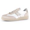 Plateausneaker GABOR, Damen, Gr. 39, beige (beige, weiß), Ziegenveloursleder, Glattleder, kontrastfarbene Details, sportlich, Schuhe, Freizeitschuh, Halbschuh, Schnürschuh mit gepolstertem Schaftrand