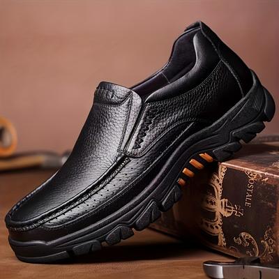 TEMU Plus Size Men's Vintage Solid Color Slip On Chunky Loafer Shoes, Comfy Non Slip Durable Rubber Sole Walking Shoes, Men's Footwear
