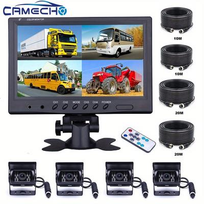 TEMU Camecho With 4 Car Rear View Backup , 9 Inch Monitor 10m/ 20m For Rv Bus Truck 12v/ 24v With Double Mount , For Christmas/ As Gift