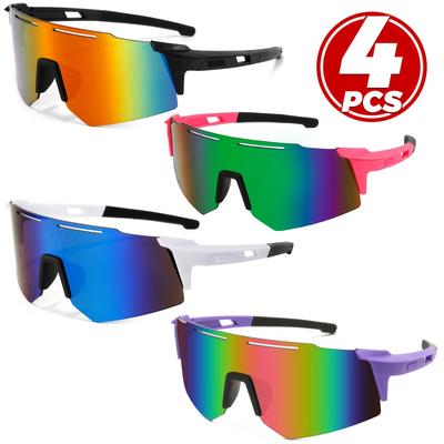 TEMU 4pcs Set Of Frameless Fashion Glasses, Red.blue.green.pink Gray Lenses Suitable For Men And Women - Includes Cleaning Cloth Image