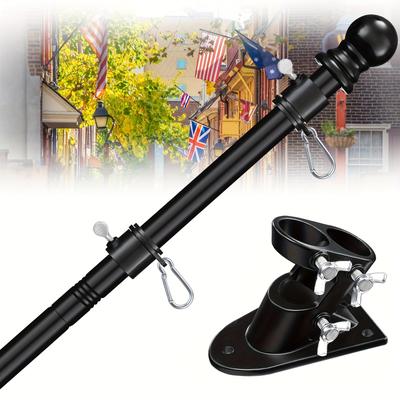 TEMU House Flag Pole Kit - 5ft Free Flag Pole Holder For Outside House - Heavy Duty Stainless Steel Flag Poles For 3x5 Flags Outdoor,metal Porch Flagpole With Bracket