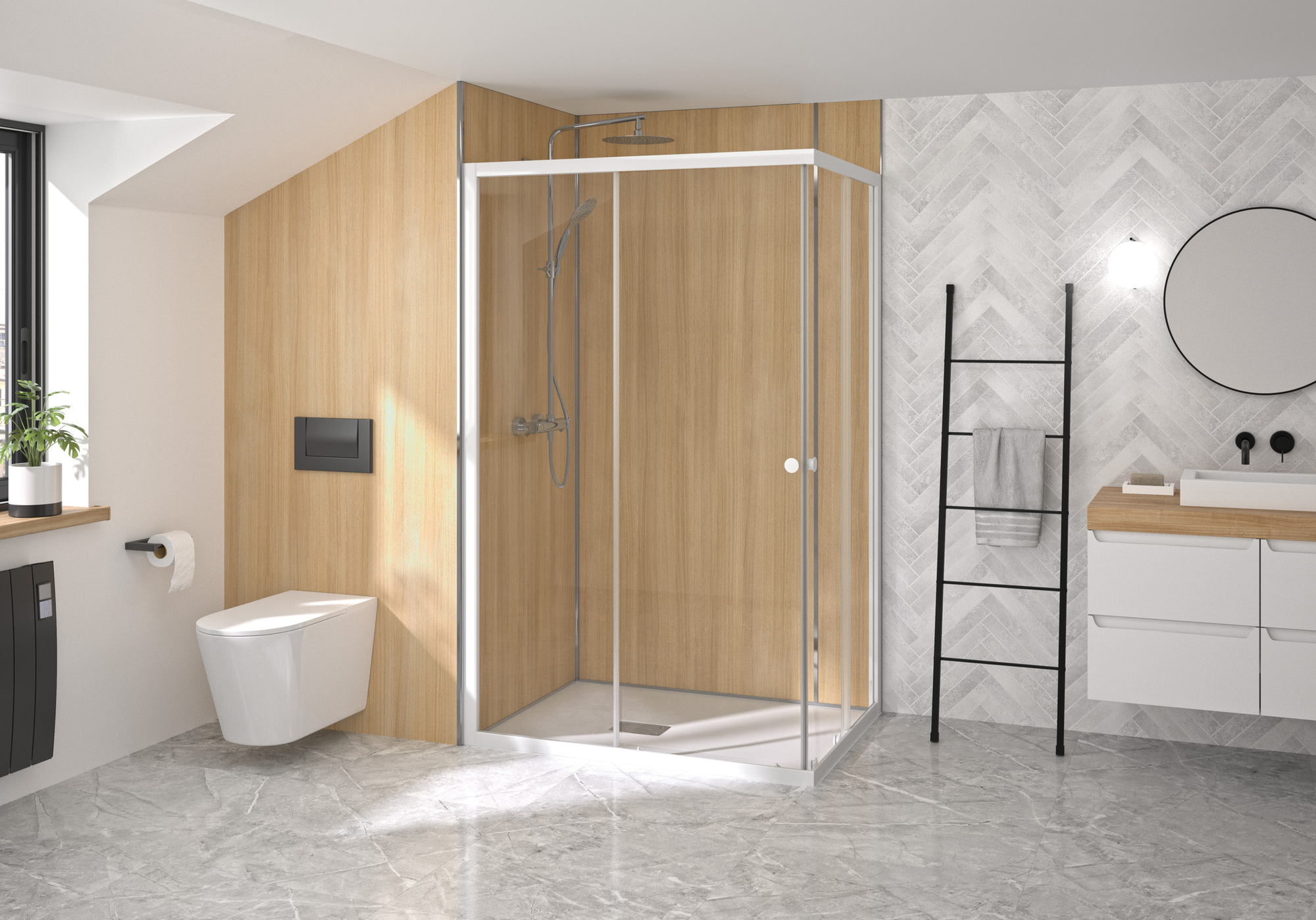 Paroi de douche SUPRA III A 70 cm accès d'angle coulissant gauche fixe droite KINEDO PA1580BTND