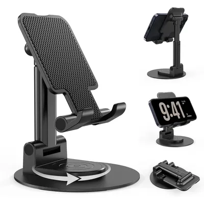 Foldable Phone Stand Adjustable Angle Height Cell Phone Holder for Desk 360° Rotating Cellphone Stand for iPhone16/15/14 Tablets