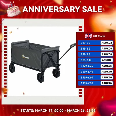 120L Folding Garden Trolley Wagon Cart with Adjustable Handle, Black