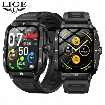 LIGE Sport Smart Uhr 2,01 zoll Outdoor Smartwatch Männer Bluetooth Anruf Sprach Assistent Smart Uhr Wasserdichte Fitness Uhren