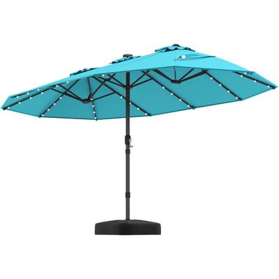 Costway 15 Feet Double-Sided Patio Umbrella with 48 LED Lights-Turquoise