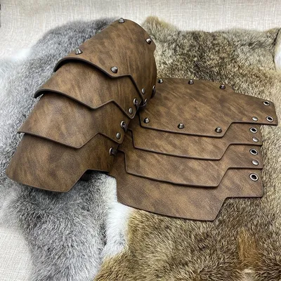 2 Stück mittelalterliche Wikinger 4-lagige Handgelenk-Armschienen Steampunk-Rüstung Arm Vambrace Image