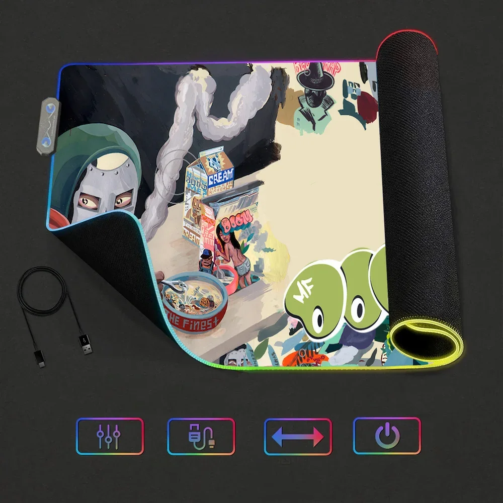 Mauspads Gaming MousePad LED Tischpads Hintergrundbeleuchtung Gummi DOOM MF Desktop XXL Rapper RGB Schreibtisch Micro USB Image