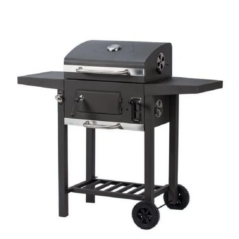 Holzkohlegrill mit Deckelabdeckung Holzkohlegrill | Barbecue Smoker Grill Combo für Outdoor-Hinterhof, Terrasse, Camping, Picknick und Party Image