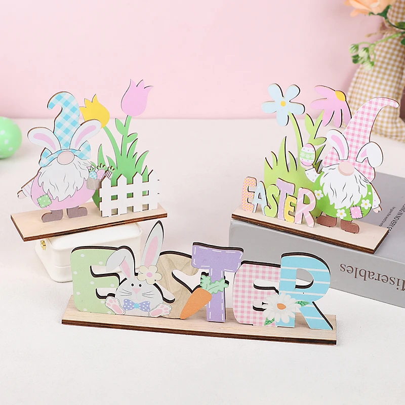 Frühling Ostern Hase Kaninchen Holz Ornamente DIY Handwerk Kinder Spielzeug Geschenk Frohe Ostern Dekoration Hause Desktop Dekorationen Image
