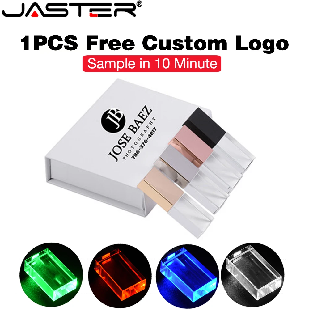 Blaues LED-USB-3.0-Flash-Laufwerk, 128 GB, kostenloser individueller Logo-Speicherstick, weiße Box, Stiftlaufwerk, 64 GB, Kristall-Stick, 32 GB, kreative Geschenke Image