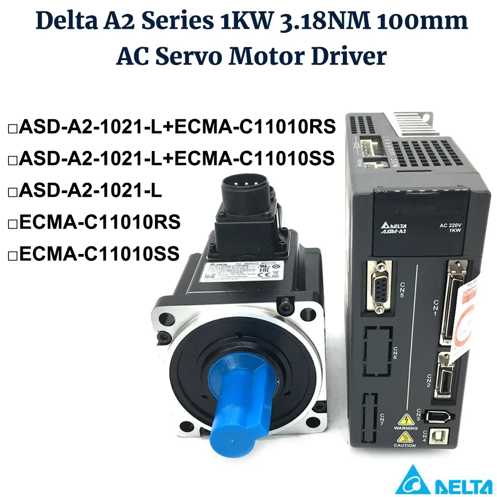Delta A2 1KW 3,18NM Kit ASD-A2-1021-L ECMA-C11010RS ECMA-C11010SS Bremse AC Servo Motor Treiber 220V 1PH/3PH 1000W 100mm 7,3A Image