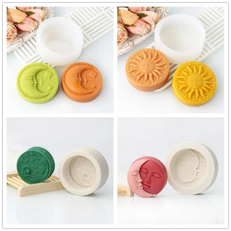 Sonne Mond Gesicht Silikon Seife Form DIY Mond Sonne Doppel Seite Kerze Handgemachte Lotion Bad Bombe, Der Werkzeug Silikon Form Image