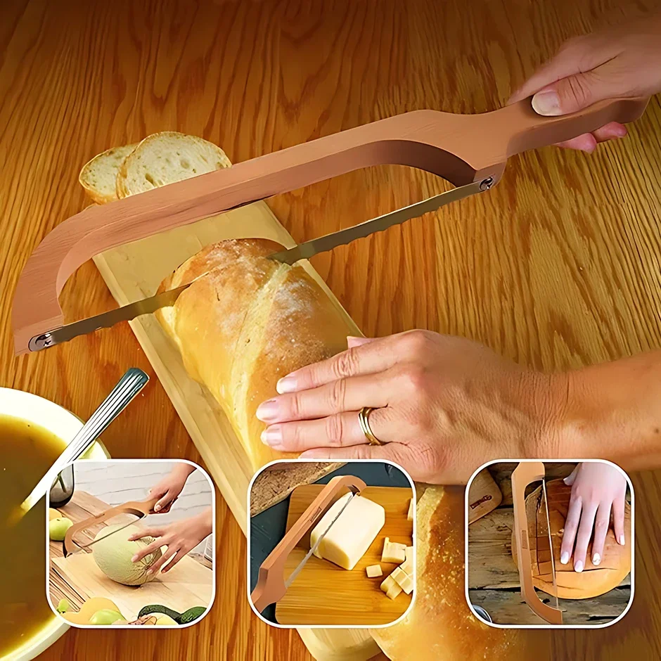 Hölzernes Brotmesser, Säge, Toast, Brot, Schneidemaschine, Utensilien, Baguette-Schneider, Brot, Schleife, Slicer, Laib, Schneiden von Bagels, gezahntes Messer Image