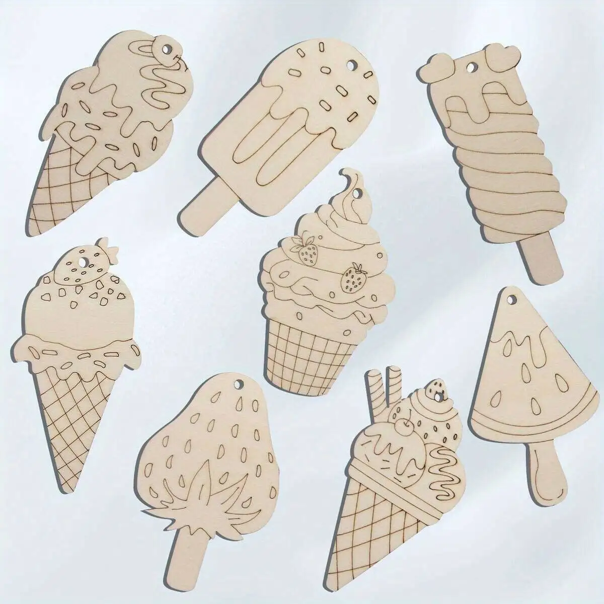 16Pcs Eis Am Stiel Holz Handwerk Multi Unlackiert Hängen Ornmanet Für Sommer Geburtstag Party Dekoration Kinder DIY Malerei Geschenke Image
