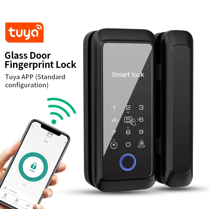 3in1 Smart Lock Tuya/Zigbee RFID Biometrische Fingerabdruck-Mobilsteuerung mit Anti-Pry-Bolzen für Glastürbohrmaschinen, kostenlose Installation Image