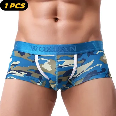 1 Stück neue Marke männliche Höschen atmungsaktive Boxer Baumwolle Männer Unterwäsche u konvexe Tasche sexy Unterhose bedruckte Blätter Homewear Shorts Image