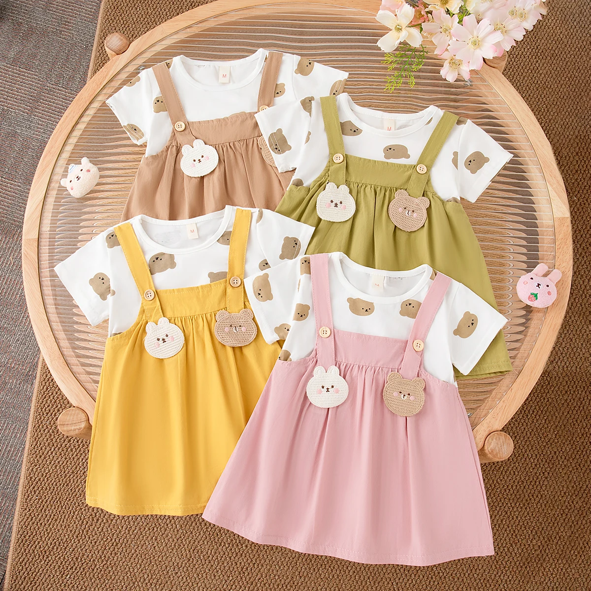 Baby Mädchen Kleider Sommer Baumwolle Bär Kurzarm Mädchen Kleider Süßes Mädchen Prinzessin Kleid Image