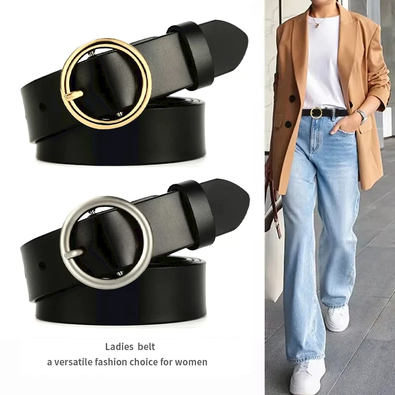Damengürtel, PU-Leder, Metallschnalle, wilder Gürtel, echter Luxus-Markendesigner, geeignet für Damen, Arbeitshosen, Freizeitkleidung, Jeans Image