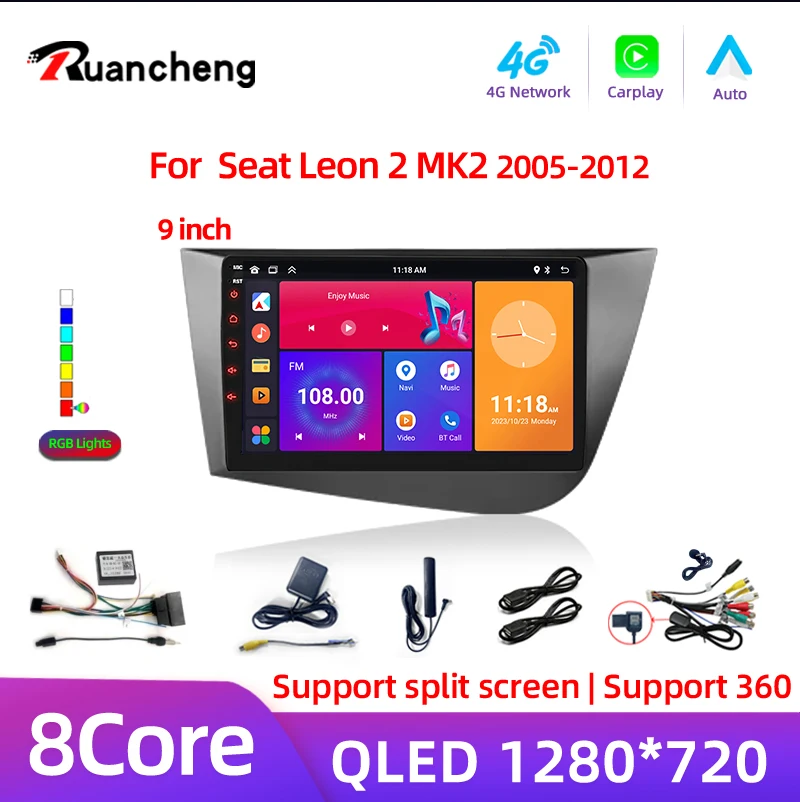 2 Din Auto Radio Android 14 Für Seat Leon 2 MK2 2005-2012 Multimedia Player 4G GPS WIFI Navigation Stereo Kopf Einheit Carplay auto Image