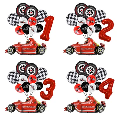 12pcs Racing Car Racing Tire Birthday Balloon Set Aluminum Foil Number Balloon Birthday Decoration