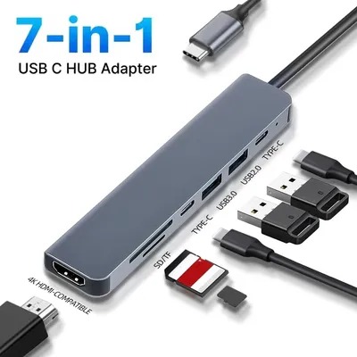 7 in 1 USB C Hub to 4K HDMI-compatible Type C Adapter OTG Thunderbolt 3 Dock with PD TF SD for