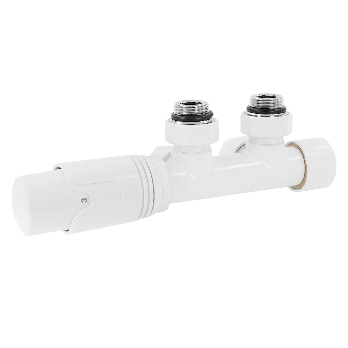 LuxeBath ECD Germany Ventil-Armaturen Set Multiblock Weiß Eckform, inkl. Thermostatkopf, Anschlussgarnitur für Badheizkörper Mittelanschluss, Rohre aus der Image