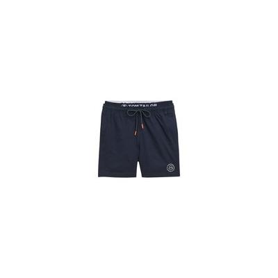 TOM TAILOR Herren 2-in-1 Badeshorts mit Logo-Schriftzug, blau, Uni, Gr. S Image
