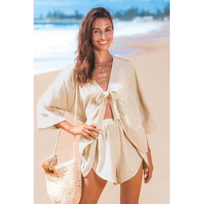 Whimsy Wrap Beige Cover-Up Top