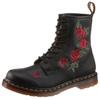 Schnürboots DR. MARTENS "Vonda", Damen, Gr. 43, schwarz (schwarz, rot geblümt), Leder, geblümt, modisch, Schuhe, Blockabsatz,Schnürschuh,Stiefelette, Blüten-Stickerei - schmale Form