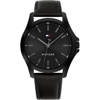 Quarzuhr TOMMY HILFIGER "BRUCE", schwarz, schwarz, Armbanduhren, Herren, Armbanduhr, Herrenuhr, Lederarmband, analog Image