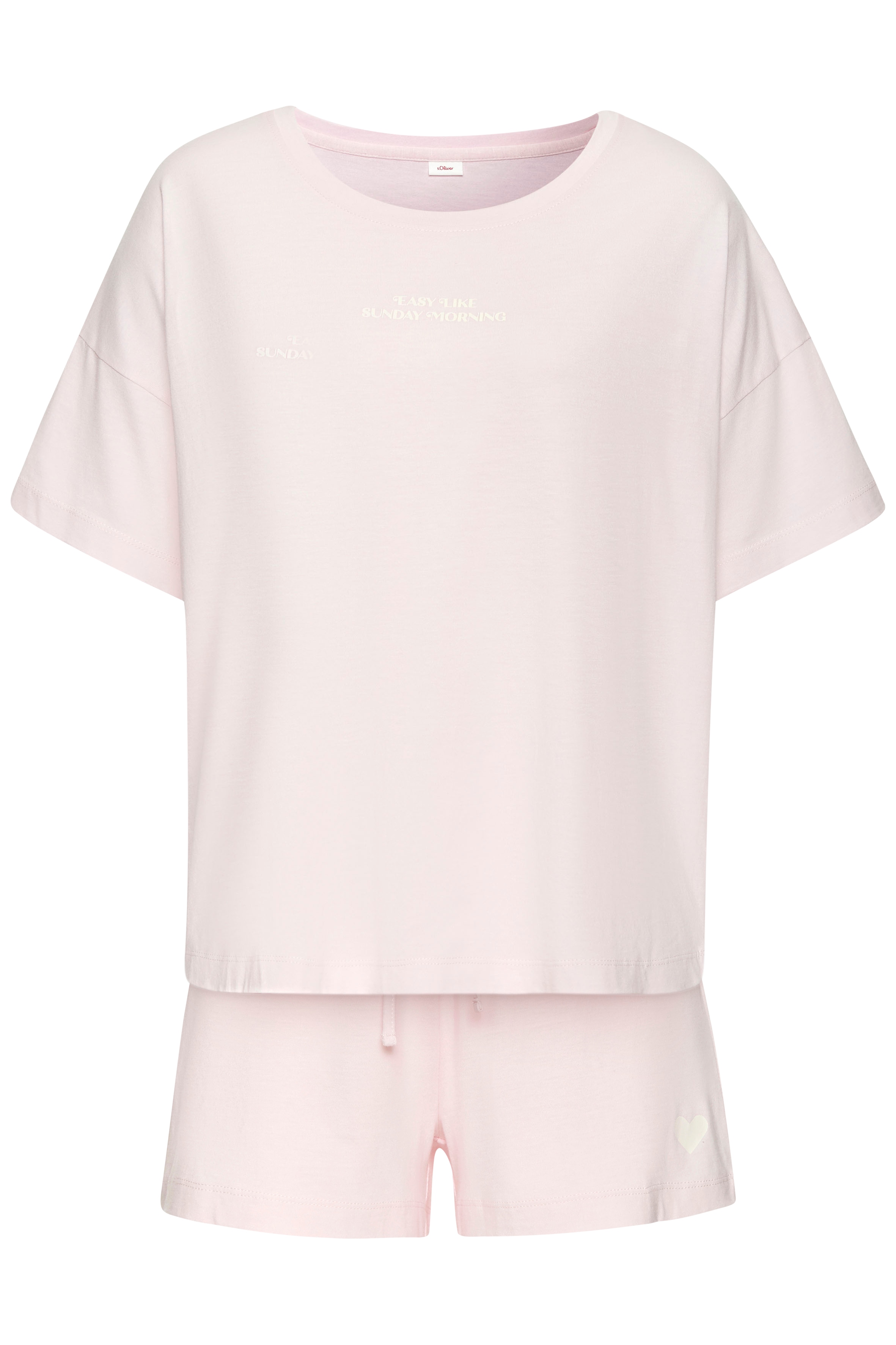 Shorty S.OLIVER, Damen, Gr. 40/42, rosa (hellrosa), Single Jersey, Obermaterial: 50% Baumwolle, 50% Viskose, lässig geschnitten kurz, Rundhals, angeschnitten abgesteppte Kante, Homewear-Sets Shorty, mit kleinem Frontprint