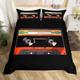 Homewish Cassette Tape Duvet Cover Double,Music Themed Bedding Set for Kids Boys Girls,Vintage Musical Acoustic Bedspread Cover,Audio Rhythm Bedding Set with 2 Pillow Cases,Orange Black