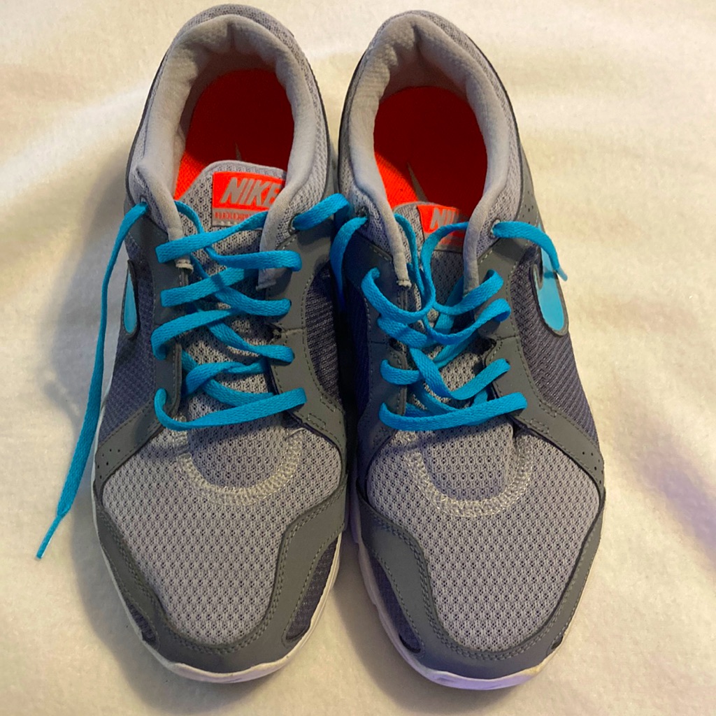 Nike Shoes | Women Nike Running Sneakers Size 11 Preowned Grey White Sole Blue Laces Nike. | Color: Blue/Gray | Size: 11