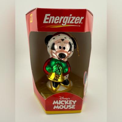 Disney Holiday | Vintage, Blown Glass Minnie Mouse Ornament Nib Energizer Battery Promotion | Color: Red | Size: Os
