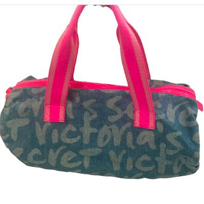 Victoria's Secret Bags | Victoria's Secret Women’s Bag Denim Spell Out Gym Duffle Weekender Travel | Color: Blue/Pink | Size: See Photos