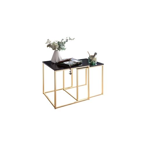 KADIMA DESIGN Satztisch CHUR Schwarz / Gold Beistelltisch MDF / Metall, Couchtisch Set aus 2 Tischen, Kleiner Wohnzimmertisch, Metalltisch mit Holzplatte,