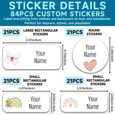 TEMU 84pcs Customizable Name Stickers Set, Waterproof & Sun-resistant, , Rainbow, Heart Designs, Ideal For Laptops, Lunch Boxes, Backpacks, School Supplies, Gifts For Girls Image
