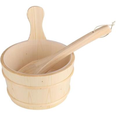 Sauna-Eimer mit Schöpfkelle, Badezimmer-Eimer aus Naturholz + Schöpflöffel-Set für Sauna, Spa,